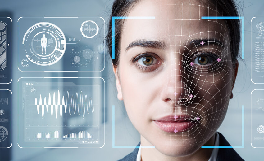 Woman being recognized by facial recognition software